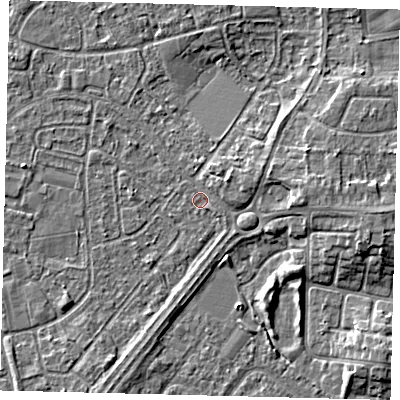 Shaded relief map of the ground around HU89SA, computed from Environment Agency LiDAR. The ground here sits at about 2 m above sea level and falls 5 m across the surrounding 800 m. Surface water reaching this point runs off ground lying to the east-north-east, 1.7 m higher.