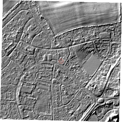Shaded relief map of the ground around HU89SE, computed from Environment Agency LiDAR. The ground here sits at about 2 m above sea level and falls 4 m across the surrounding 800 m. Surface water reaching this point runs off ground lying to the north-north-east, 0.8 m higher.