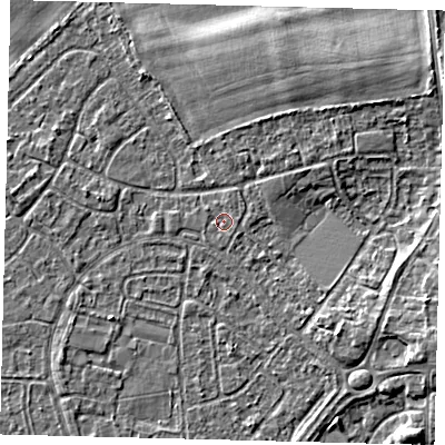 Shaded relief map of the ground around HU89SG, computed from Environment Agency LiDAR. The ground here sits at about 2 m above sea level and falls 4 m across the surrounding 800 m. Surface water reaching this point runs off ground lying to the north-north-east, 0.8 m higher.