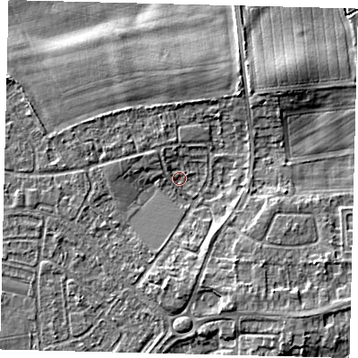 Shaded relief map of the ground around HU89SR, computed from Environment Agency LiDAR. The ground here sits at about 2 m above sea level and falls 5 m across the surrounding 800 m. Surface water reaching this point runs off ground lying to the north-north-west, 1.7 m higher.