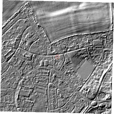 Shaded relief map of the ground around HU89SX, computed from Environment Agency LiDAR. The ground here sits at about 2 m above sea level and falls 5 m across the surrounding 800 m. Surface water reaching this point runs off ground lying to the north-east, 1.3 m higher.