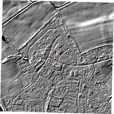Shaded relief map of the ground around HU89TA, computed from Environment Agency LiDAR. The ground here sits at about 2 m above sea level and falls 7 m across the surrounding 800 m. Surface water reaching this point runs off ground lying to the south-south-west, 1.0 m higher.