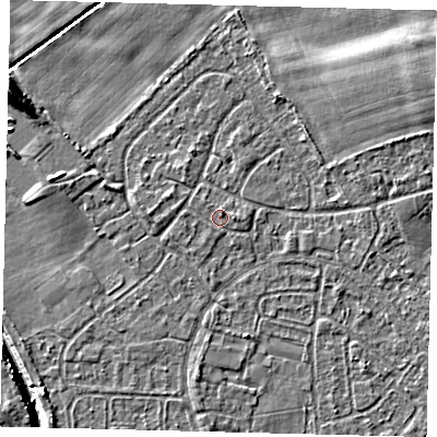 Shaded relief map of the ground around HU89TD, computed from Environment Agency LiDAR. The ground here sits at about 2 m above sea level and falls 9 m across the surrounding 800 m. Surface water reaching this point runs off ground lying to the east, 1.0 m higher.