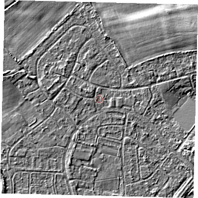Shaded relief map of the ground around HU89TE, computed from Environment Agency LiDAR. The ground here sits at about 2 m above sea level and falls 5 m across the surrounding 800 m. Surface water reaching this point runs off ground lying to the north-west, 0.9 m higher.