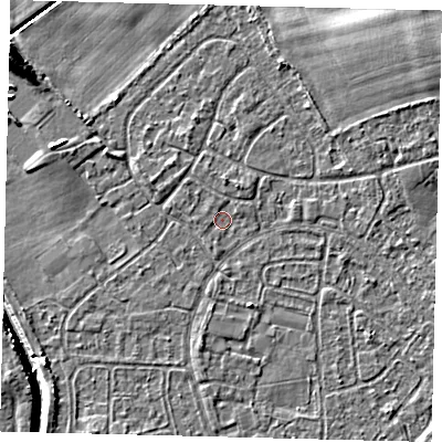 Shaded relief map of the ground around HU89TG, computed from Environment Agency LiDAR. The ground here sits at about 2 m above sea level and falls 9 m across the surrounding 800 m. Surface water reaching this point runs off ground lying to the north-north-east, 1.4 m higher.