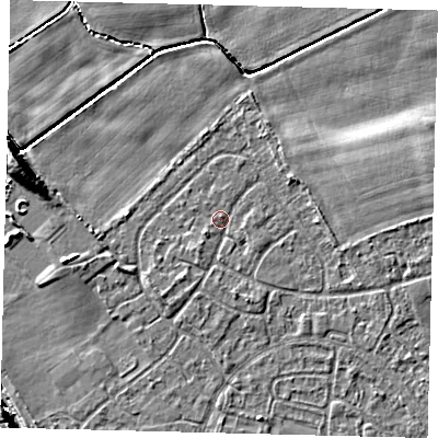 Shaded relief map of the ground around HU89TL, computed from Environment Agency LiDAR. The ground here sits at about 2 m above sea level and falls 9 m across the surrounding 800 m. Surface water reaching this point runs off ground lying to the south-south-west, 1.1 m higher.