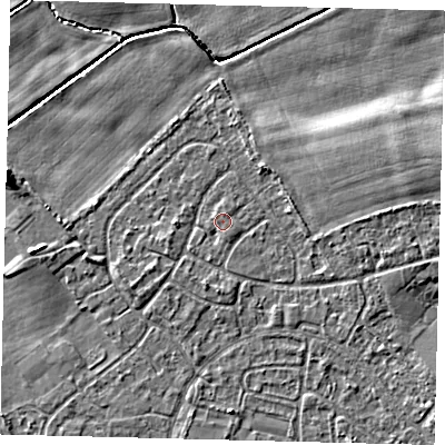 Shaded relief map of the ground around HU89TP, computed from Environment Agency LiDAR. The ground here sits at about 2 m above sea level and falls 6 m across the surrounding 800 m. Surface water reaching this point runs off ground lying to the south, 0.6 m higher.