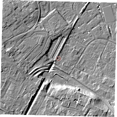 Shaded relief map of the ground around HU89TW, computed from Environment Agency LiDAR. The ground here sits at about 2 m above sea level and falls 12 m across the surrounding 800 m. Surface water reaching this point runs off ground lying to the west-south-west, 1.7 m higher.