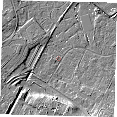 Shaded relief map of the ground around HU89TY, computed from Environment Agency LiDAR. The ground here sits at about 0 m above sea level and falls 12 m across the surrounding 800 m. Surface water reaching this point runs off ground lying to the south, 10.7 m higher.