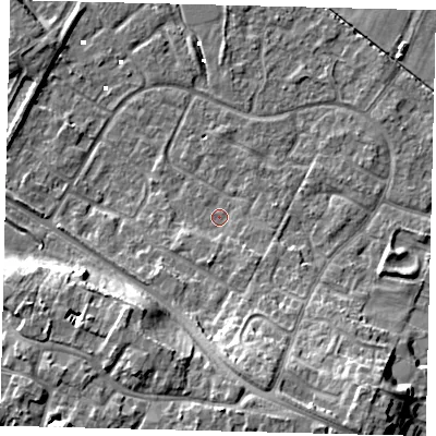 Shaded relief map of the ground around HU89UN, computed from Environment Agency LiDAR. The ground here sits at about 1 m above sea level and falls 12 m across the surrounding 800 m. Surface water reaching this point runs off ground lying to the south-south-west, 2.9 m higher.
