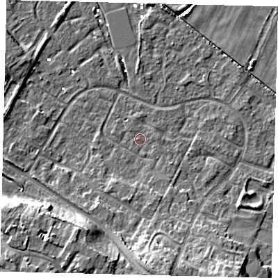 Shaded relief map of the ground around HU89UQ, computed from Environment Agency LiDAR. The ground here sits at about 1 m above sea level and falls 12 m across the surrounding 800 m. Surface water reaching this point runs off ground lying to the east, 0.7 m higher.