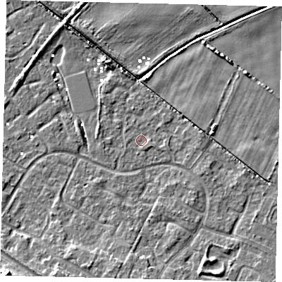Shaded relief map of the ground around HU89UR, computed from Environment Agency LiDAR. The ground here sits at about 0 m above sea level and falls 9 m across the surrounding 800 m. Surface water reaching this point runs off ground lying to the north-north-west, 1.7 m higher.