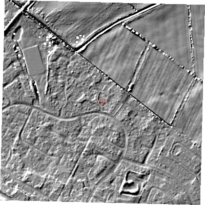 Shaded relief map of the ground around HU89US, computed from Environment Agency LiDAR. The ground here sits at about 1 m above sea level and falls 7 m across the surrounding 800 m. Surface water reaching this point runs off ground lying to the east-north-east, 1.3 m higher.