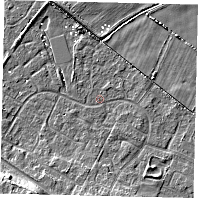 Shaded relief map of the ground around HU89UU, computed from Environment Agency LiDAR. The ground here sits at about 0 m above sea level and falls 11 m across the surrounding 800 m. Surface water reaching this point runs off ground lying to the south-south-east, 4.9 m higher.