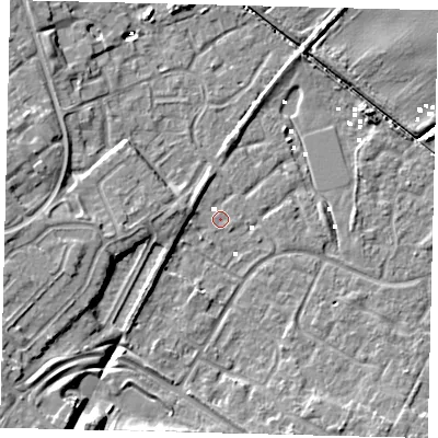 Shaded relief map of the ground around HU89UY, computed from Environment Agency LiDAR. The ground here sits at about 0 m above sea level and falls 10 m across the surrounding 800 m. Surface water reaching this point runs off ground lying to the south-west, 9.4 m higher.