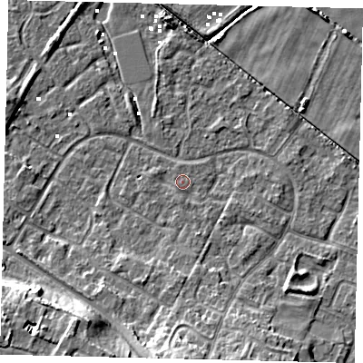 Shaded relief map of the ground around HU89WA, computed from Environment Agency LiDAR. The ground here sits at about 1 m above sea level and falls 12 m across the surrounding 800 m. Surface water reaching this point runs off ground lying to the south-south-east, 1.5 m higher.