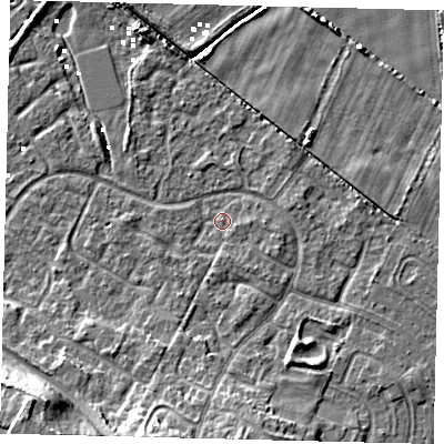 Shaded relief map of the ground around HU89WB, computed from Environment Agency LiDAR. The ground here sits at about 1 m above sea level and falls 12 m across the surrounding 800 m. Surface water reaching this point runs off ground lying to the south-east, 1.0 m higher.