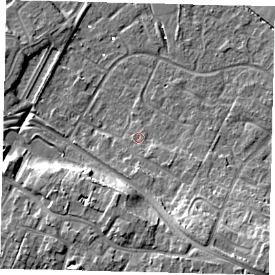 Shaded relief map of the ground around HU89XA, computed from Environment Agency LiDAR. The ground here sits at about 1 m above sea level and falls 12 m across the surrounding 800 m. Surface water reaching this point runs off ground lying to the south, 0.9 m higher.