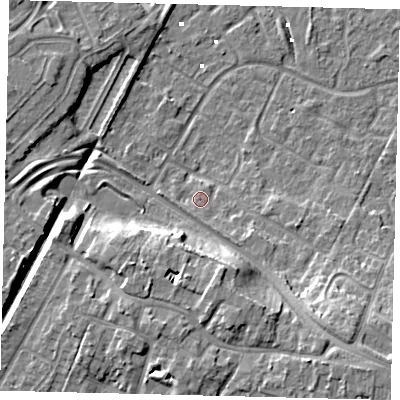 Shaded relief map of the ground around HU89XF, computed from Environment Agency LiDAR. The ground here sits at about 2 m above sea level and falls 12 m across the surrounding 800 m. Surface water reaching this point runs off ground lying to the south-east, 2.0 m higher.