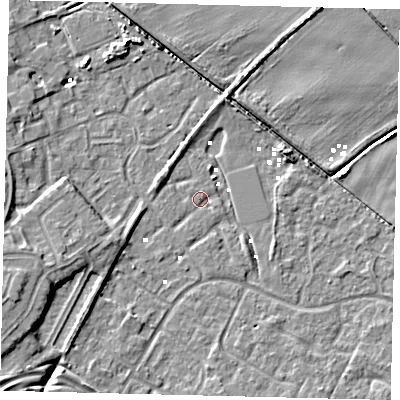 Shaded relief map of the ground around HU89XS, computed from Environment Agency LiDAR. The ground here sits at about 1 m above sea level and falls 8 m across the surrounding 800 m. Surface water reaching this point runs off ground lying to the north-north-east, 0.7 m higher.
