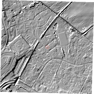 Shaded relief map of the ground around HU89XT, computed from Environment Agency LiDAR. The ground here sits at about 1 m above sea level and falls 9 m across the surrounding 800 m. Surface water reaching this point runs off ground lying to the south-west, 8.5 m higher.