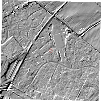 Shaded relief map of the ground around HU89XZ, computed from Environment Agency LiDAR. The ground here sits at about 1 m above sea level and falls 9 m across the surrounding 800 m. Surface water reaching this point runs off ground lying to the north-east, 3.7 m higher.