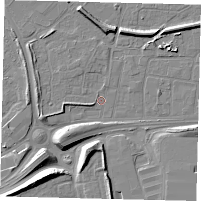 Shaded relief map of the ground around HU91AP, computed from Environment Agency LiDAR. The ground here sits at about 3 m above sea level and falls 12 m across the surrounding 800 m. Surface water reaching this point runs off ground lying to the south-west, 11.7 m higher.