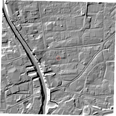 Shaded relief map of the ground around HU91AX, computed from Environment Agency LiDAR. The ground here sits at about 3 m above sea level and falls 10 m across the surrounding 800 m. Surface water reaching this point runs off ground lying to the west, 3.7 m higher.