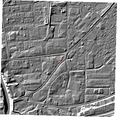 Shaded relief map of the ground around HU91BL, computed from Environment Agency LiDAR. The ground here sits at about 3 m above sea level and falls 10 m across the surrounding 800 m. Surface water reaching this point runs off ground lying to the south-west, 1.0 m higher.