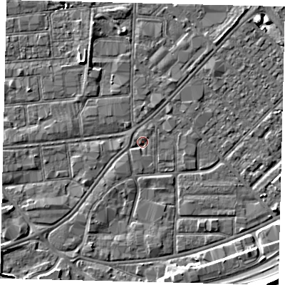 Shaded relief map of the ground around HU91DD, computed from Environment Agency LiDAR. The ground here sits at about 3 m above sea level and falls 11 m across the surrounding 800 m. Surface water reaching this point runs off ground lying to the north, 1.0 m higher.