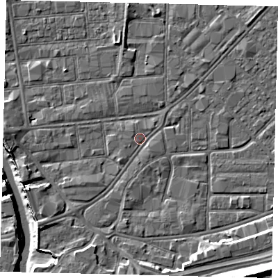 Shaded relief map of the ground around HU91DH, computed from Environment Agency LiDAR. The ground here sits at about 3 m above sea level and falls 12 m across the surrounding 800 m. Surface water reaching this point runs off ground lying to the south-west, 3.3 m higher.