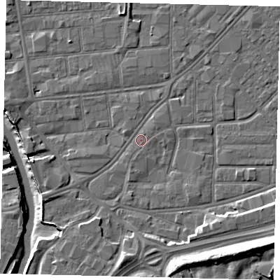 Shaded relief map of the ground around HU91DN, computed from Environment Agency LiDAR. The ground here sits at about 3 m above sea level and falls 13 m across the surrounding 800 m. Surface water reaching this point runs off ground lying to the west-south-west, 3.2 m higher.