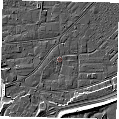 Shaded relief map of the ground around HU91DT, computed from Environment Agency LiDAR. The ground here sits at about 3 m above sea level and falls 14 m across the surrounding 800 m. Surface water reaching this point runs off ground lying to the south-south-west, 1.6 m higher.