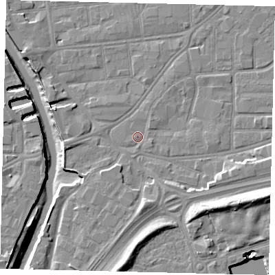 Shaded relief map of the ground around HU91DU, computed from Environment Agency LiDAR. The ground here sits at about 3 m above sea level and falls 13 m across the surrounding 800 m. Surface water reaching this point runs off ground lying to the east-south-east, 0.9 m higher.