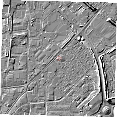 Shaded relief map of the ground around HU91EA, computed from Environment Agency LiDAR. The ground here sits at about 3 m above sea level and falls 8 m across the surrounding 800 m. Surface water reaching this point runs off ground lying to the east-south-east, 0.7 m higher.