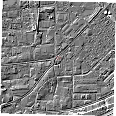 Shaded relief map of the ground around HU91EG, computed from Environment Agency LiDAR. The ground here sits at about 3 m above sea level and falls 6 m across the surrounding 800 m. Surface water reaching this point runs off ground lying to the south-west, 1.6 m higher.