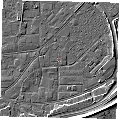 Shaded relief map of the ground around HU91EH, computed from Environment Agency LiDAR. The ground here sits at about 3 m above sea level and falls 11 m across the surrounding 800 m. Surface water reaching this point runs off ground lying to the south-west, 3.2 m higher.