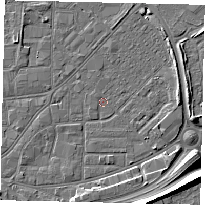Shaded relief map of the ground around HU91EN, computed from Environment Agency LiDAR. The ground here sits at about 2 m above sea level and falls 12 m across the surrounding 800 m. Surface water reaching this point runs off ground lying to the south-west, 0.8 m higher.