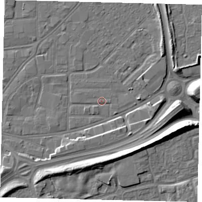 Shaded relief map of the ground around HU91ET, computed from Environment Agency LiDAR. The ground here sits at about 3 m above sea level and falls 12 m across the surrounding 800 m. The ground contributing surface water to this point lies to the east.