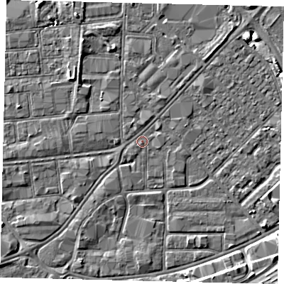 Shaded relief map of the ground around HU91EY, computed from Environment Agency LiDAR. The ground here sits at about 3 m above sea level and falls 5 m across the surrounding 800 m. Surface water reaching this point runs off ground lying to the south-west, 3.0 m higher.