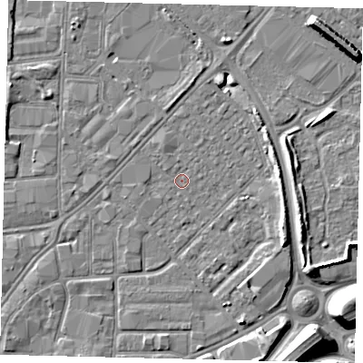 Shaded relief map of the ground around HU91HL, computed from Environment Agency LiDAR. The ground here sits at about 2 m above sea level and falls 8 m across the surrounding 800 m. Surface water reaching this point runs off ground lying to the west-south-west, 0.5 m higher.