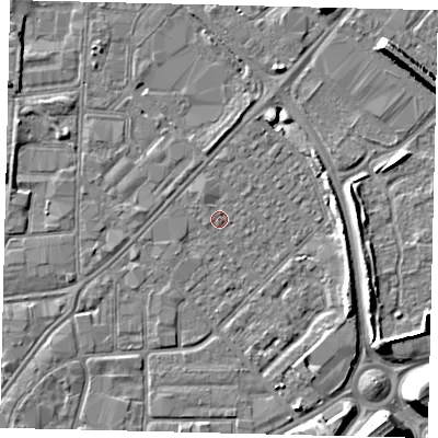 Shaded relief map of the ground around HU91HN, computed from Environment Agency LiDAR. The ground here sits at about 2 m above sea level and falls 8 m across the surrounding 800 m. Surface water reaching this point runs off ground lying to the south-west, 0.5 m higher.