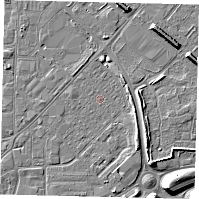 Shaded relief map of the ground around HU91JF, computed from Environment Agency LiDAR. The ground here sits at about 2 m above sea level and falls 11 m across the surrounding 800 m. Surface water reaching this point runs off ground lying to the west, 0.9 m higher.