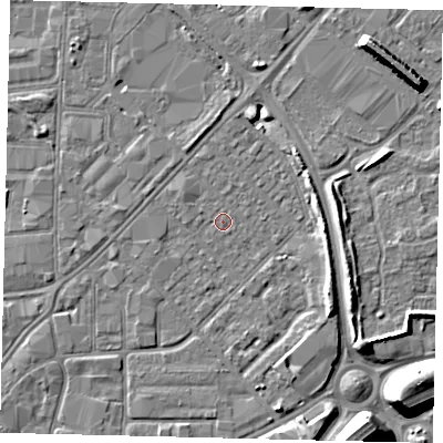Shaded relief map of the ground around HU91JL, computed from Environment Agency LiDAR. The ground here sits at about 2 m above sea level and falls 9 m across the surrounding 800 m. Surface water reaching this point runs off ground lying to the south-west, 0.5 m higher.
