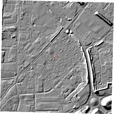 Shaded relief map of the ground around HU91JN, computed from Environment Agency LiDAR. The ground here sits at about 2 m above sea level and falls 9 m across the surrounding 800 m. Surface water reaching this point runs off ground lying to the south-west, 0.5 m higher.