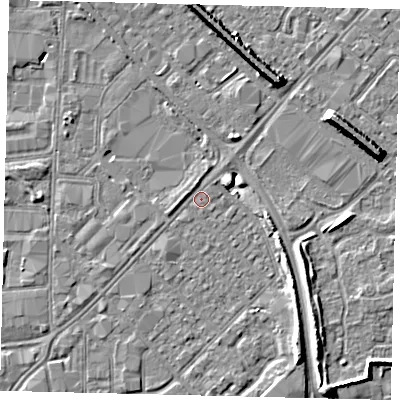Shaded relief map of the ground around HU91JP, computed from Environment Agency LiDAR. The ground here sits at about 2 m above sea level and falls 8 m across the surrounding 800 m. Surface water reaching this point runs off ground lying to the north-east, 1.2 m higher.
