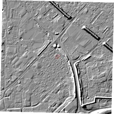 Shaded relief map of the ground around HU91LB, computed from Environment Agency LiDAR. The ground here sits at about 2 m above sea level and falls 8 m across the surrounding 800 m. Surface water reaching this point runs off ground lying to the west-south-west, 0.5 m higher.