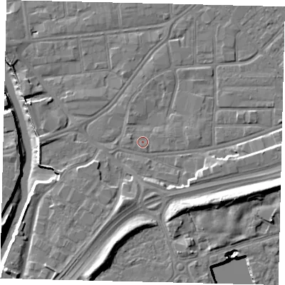 Shaded relief map of the ground around HU91LH, computed from Environment Agency LiDAR. The ground here sits at about 3 m above sea level and falls 13 m across the surrounding 800 m. The ground contributing surface water to this point lies to the south-east.