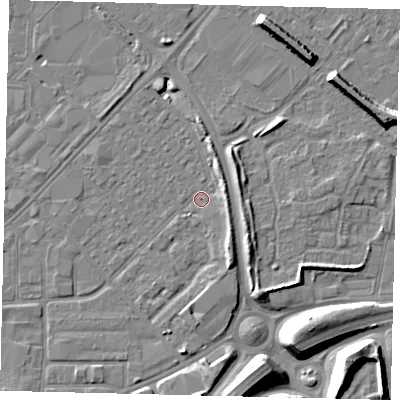 Shaded relief map of the ground around HU91LQ, computed from Environment Agency LiDAR. The ground here sits at about 2 m above sea level and falls 11 m across the surrounding 800 m. Surface water reaching this point runs off ground lying to the east-north-east, 4.3 m higher.