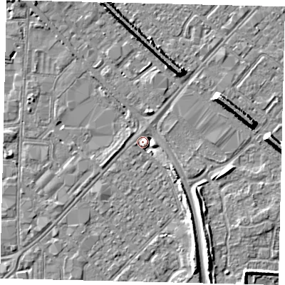 Shaded relief map of the ground around HU91NR, computed from Environment Agency LiDAR. The ground here sits at about 3 m above sea level and falls 8 m across the surrounding 800 m. Surface water reaching this point runs off ground lying to the south-east, 3.4 m higher.